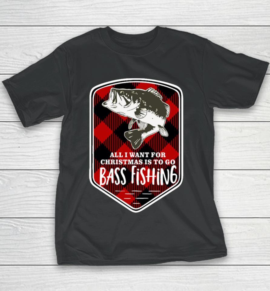 Bass Fishing All I Want Christmas Plaid Youth T-Shirt