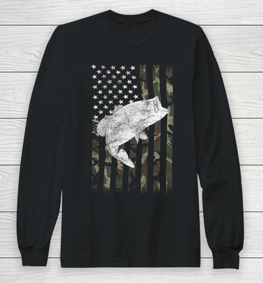 Bass Fishing American Camo Usa Flag For Fisherman Long Sleeve T-Shirt