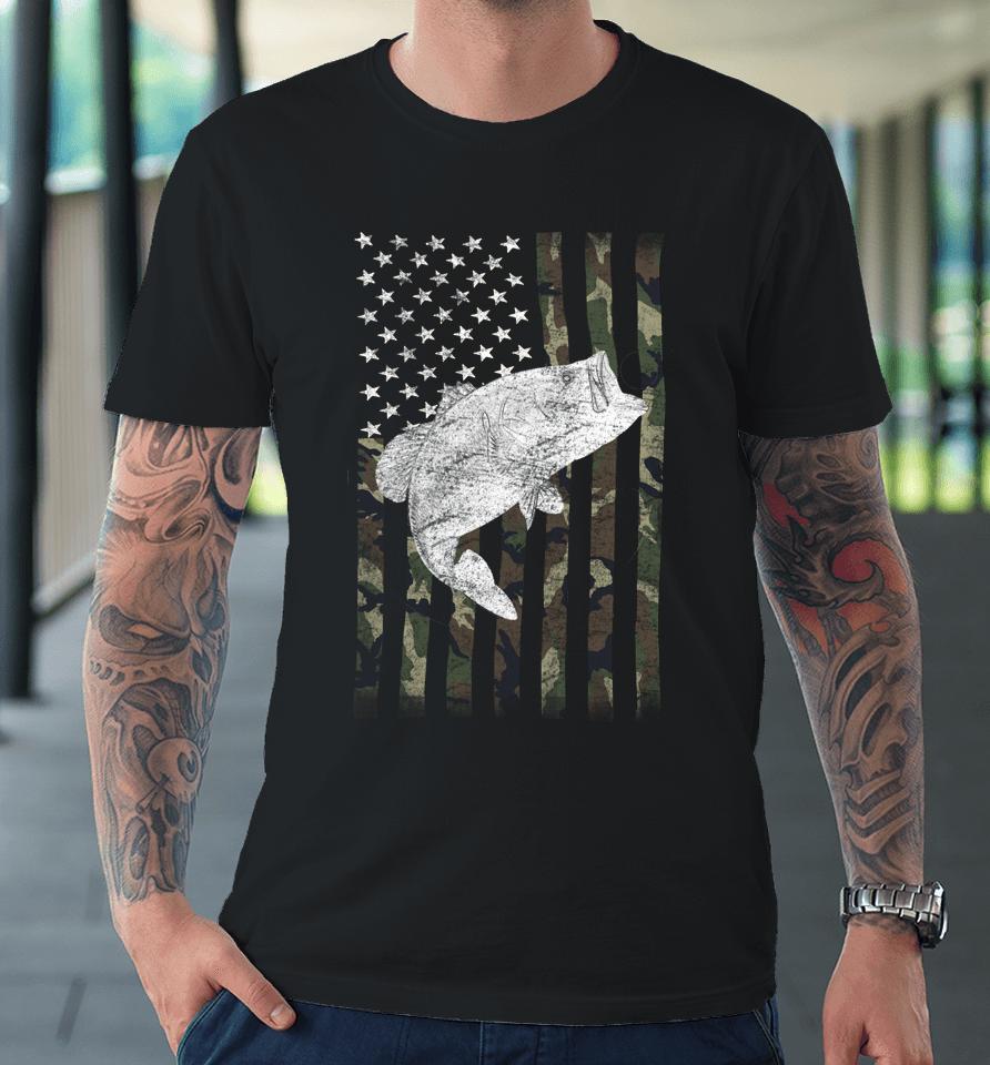 Bass Fishing American Camo Usa Flag For Fisherman Premium T-Shirt