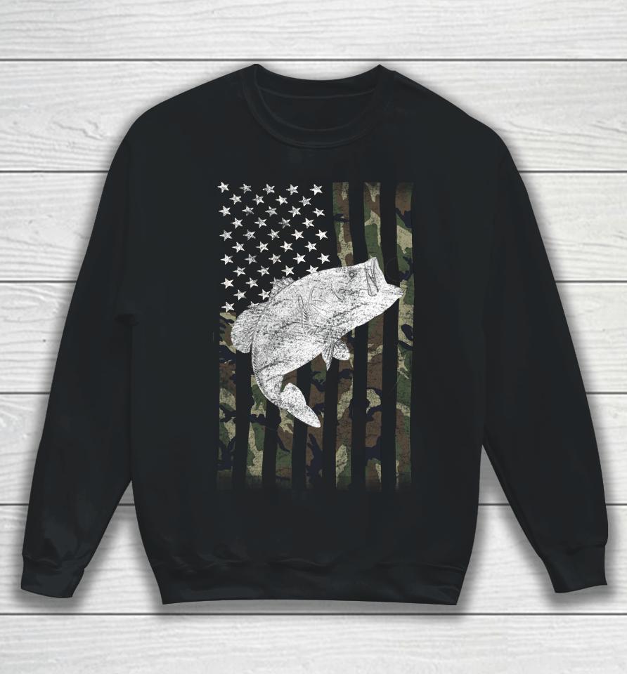 Bass Fishing American Camo Usa Flag For Fisherman Sweatshirt