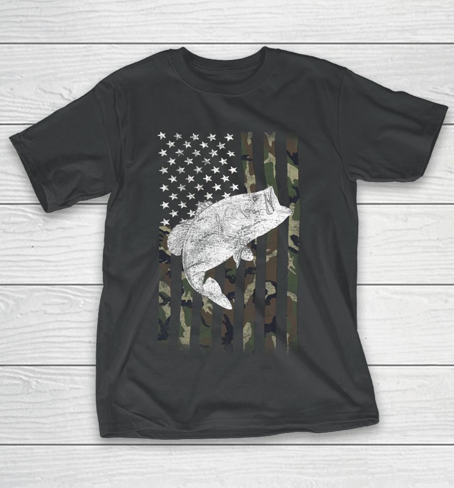 Bass Fishing American Camo Usa Flag For Fisherman T-Shirt