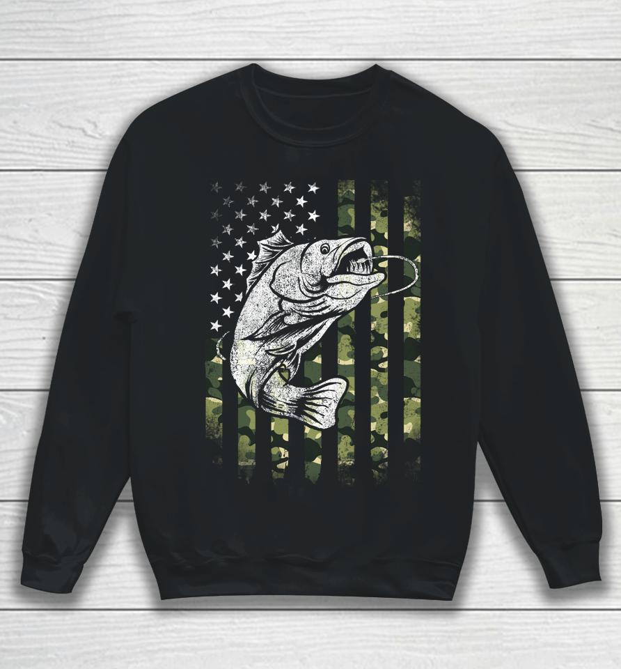 Bass Fishing American Camo Usa Flag Funny Fishing Sweatshirt