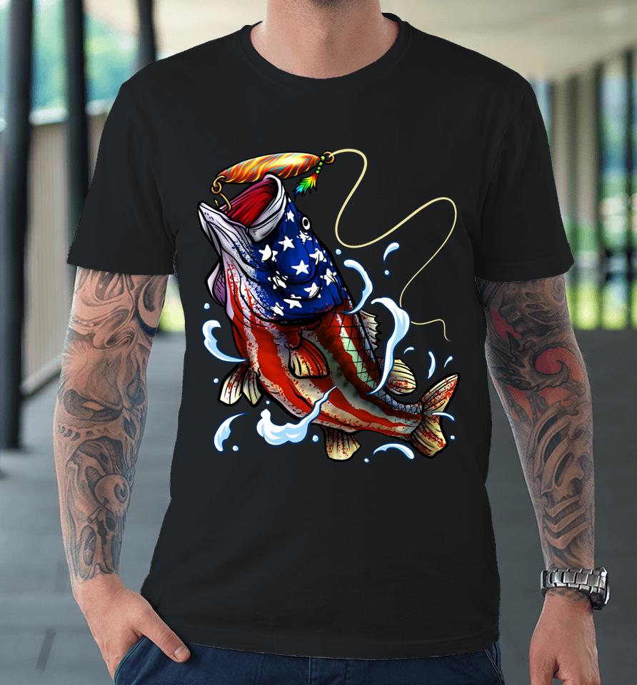 Bass Fishing Fish American Flag Dad Father Fourth Of July Premium T-Shirt