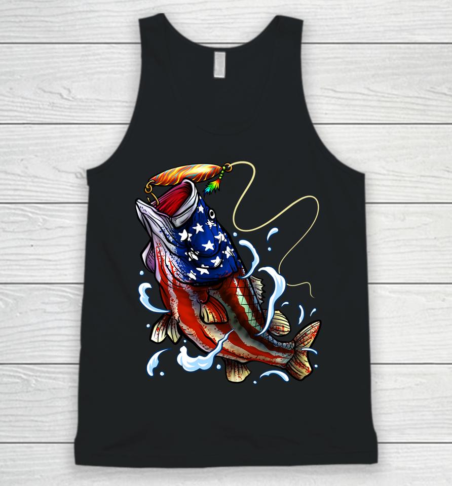 Bass Fishing Fish American Flag Dad Father Fourth Of July Unisex Tank Top