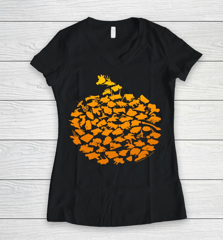 Battlebots Halloween Pumpkin Bot Collage Women V-Neck T-Shirt