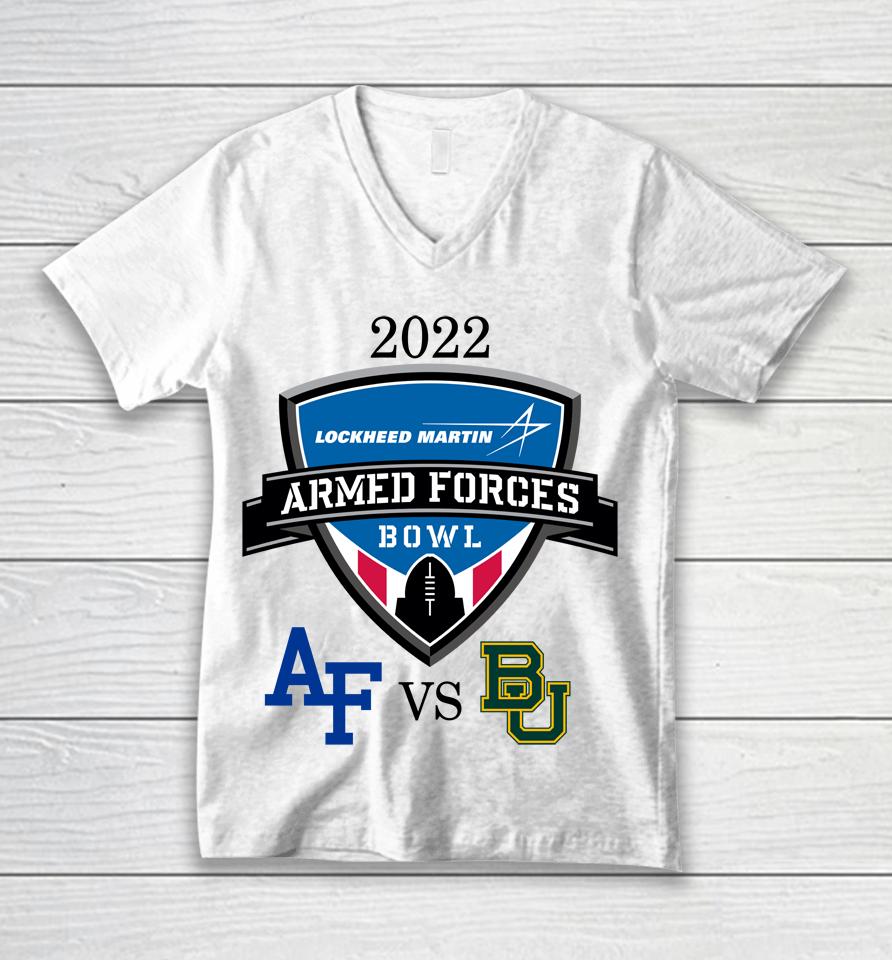 Baylor Tigers Vs Air Force Falcons 2022 Armed Forces Bowl Matchup Unisex V-Neck T-Shirt