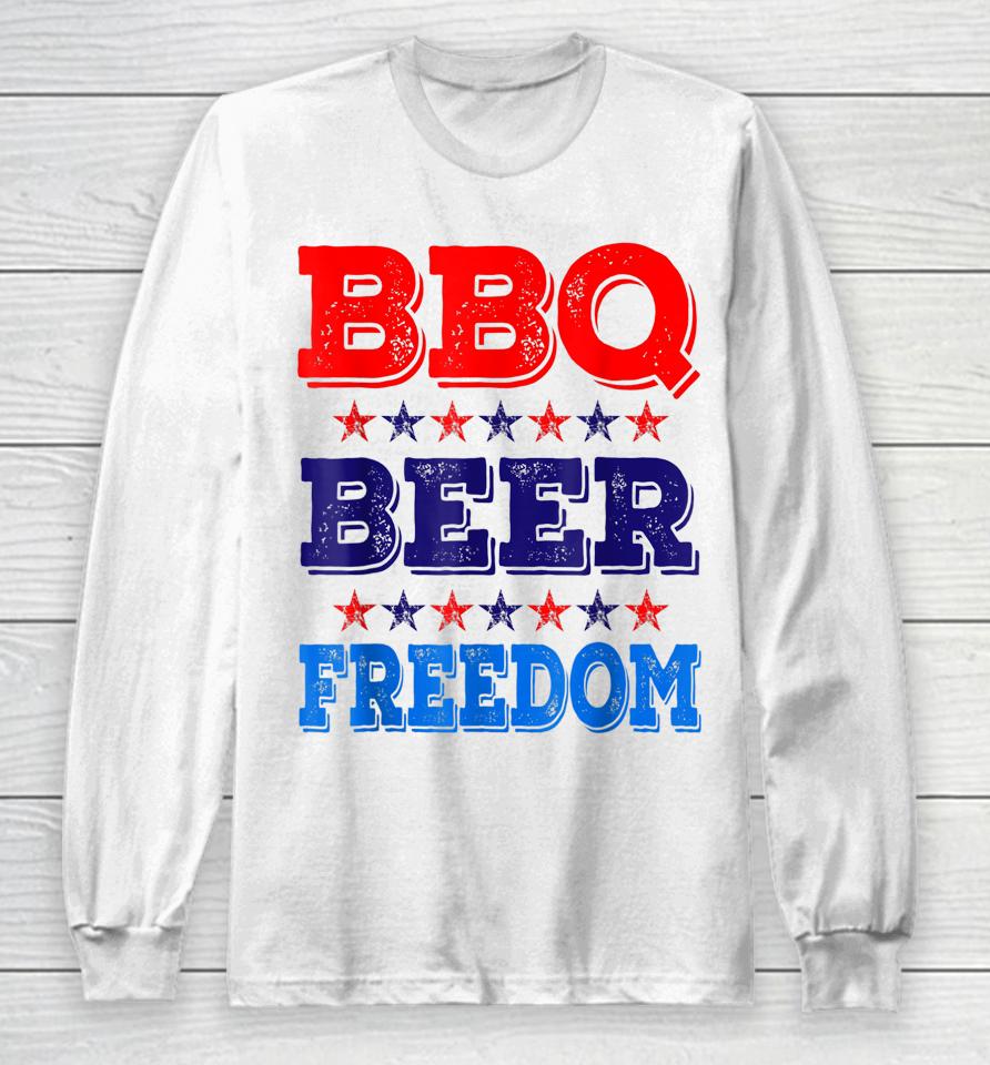Bbq Beer Freedom America Beer Usa Party 4Th Of July Long Sleeve T-Shirt
