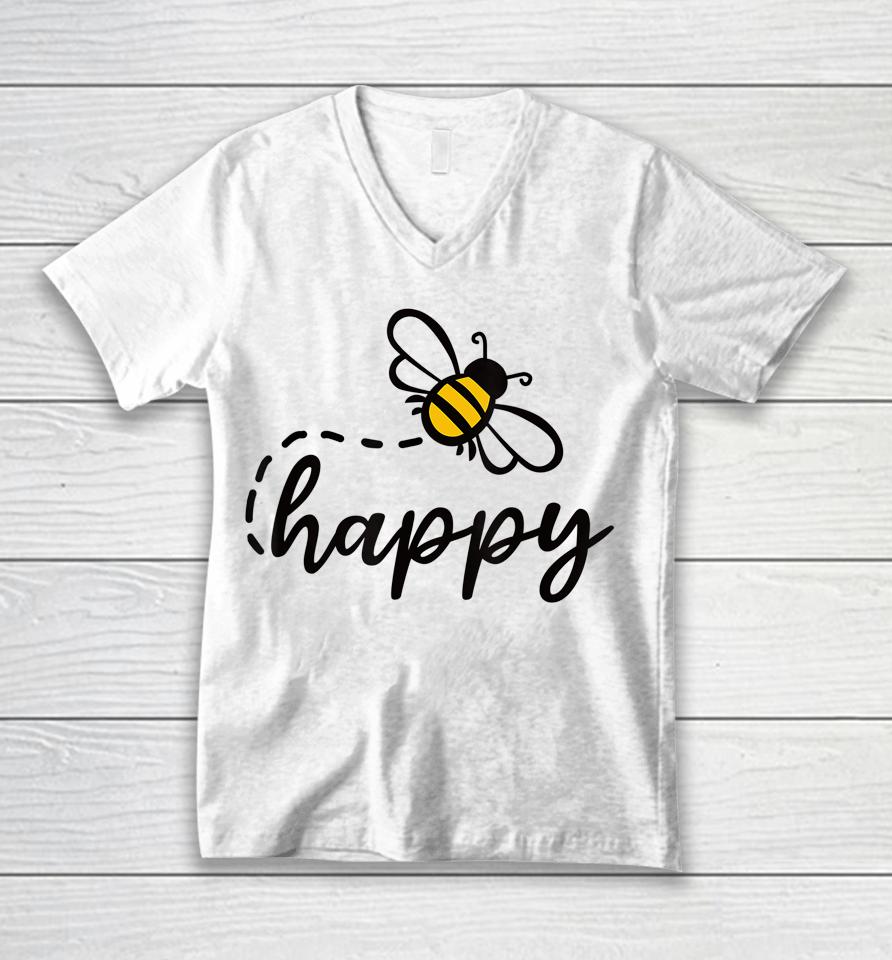Be Happy Be Kind - Bee Happy Inspirational Motivational Unisex V-Neck T-Shirt
