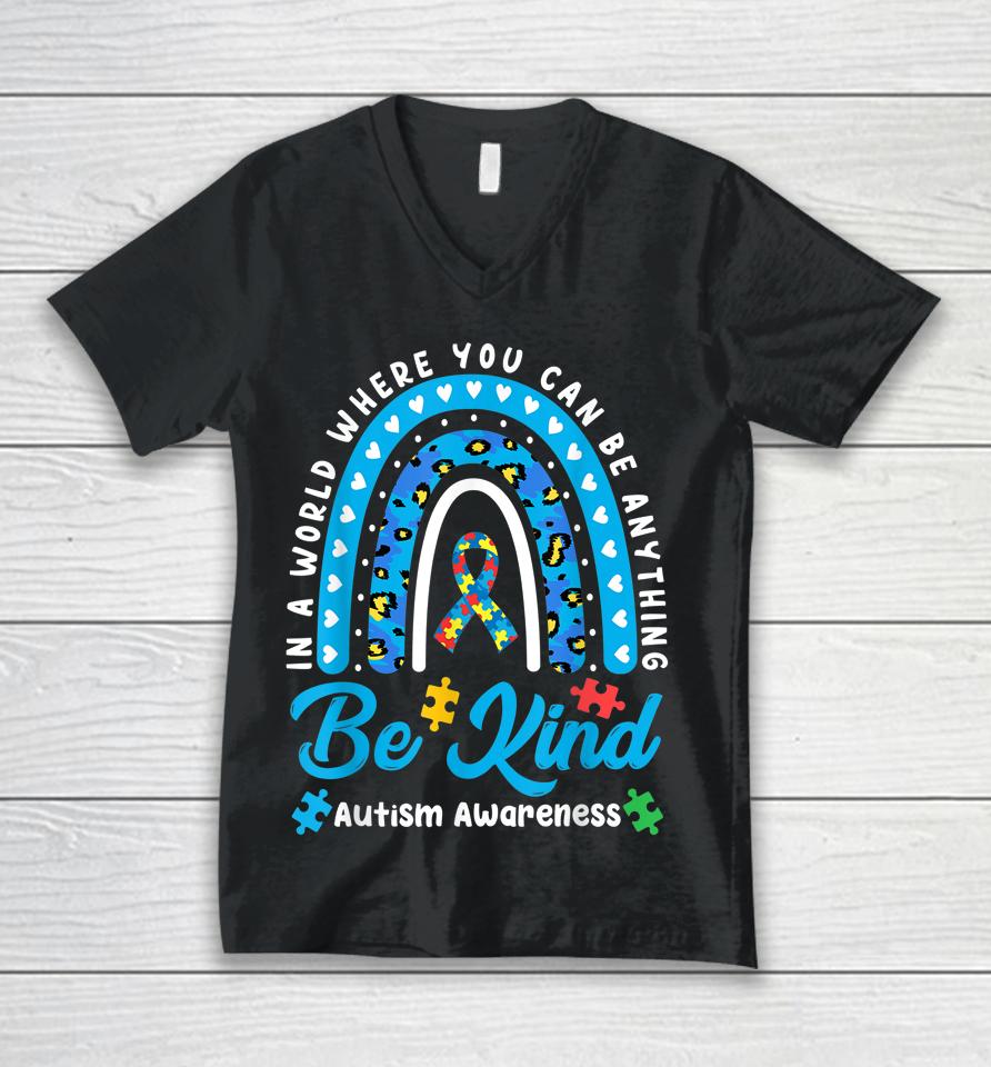 Be Kind Autism Awareness Leopard Rainbow Choose Kindness Unisex V-Neck T-Shirt