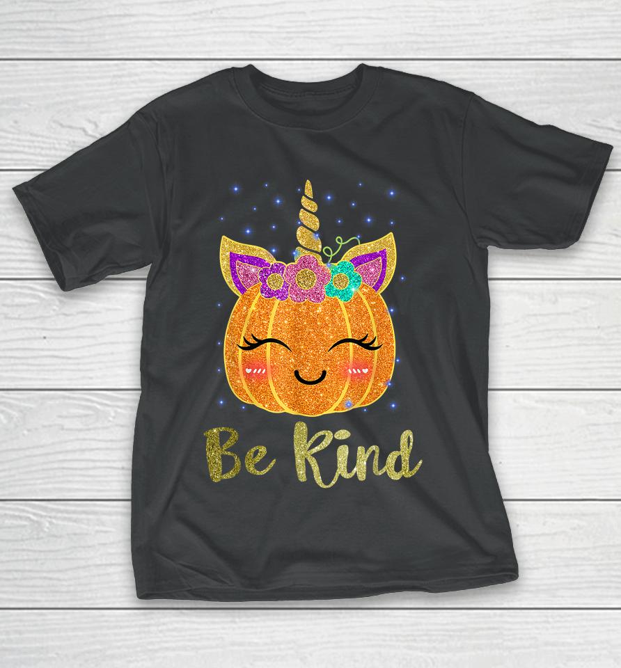 Be Kind Cute Pumpkin Unicorn Orange Unity Day T-Shirt