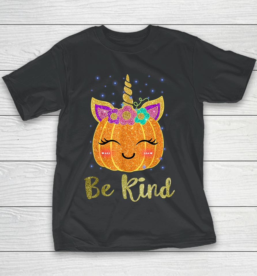 Be Kind Cute Pumpkin Unicorn Orange Unity Day Youth T-Shirt