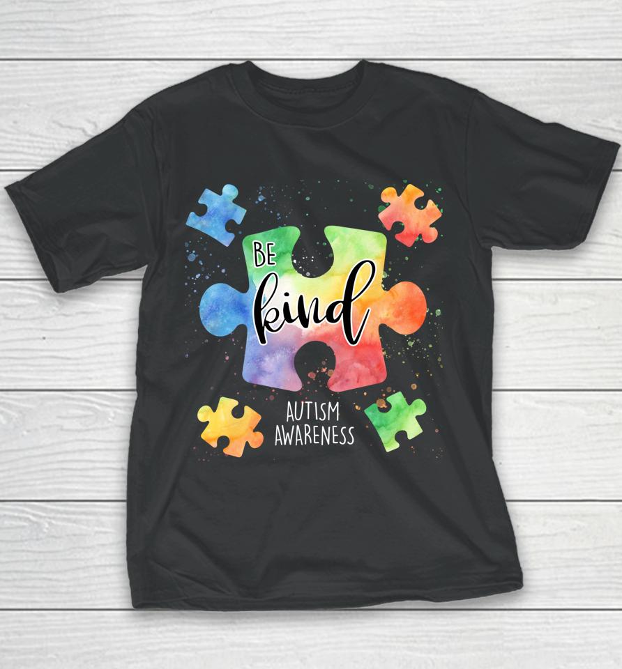 Be Kind Puzzle Pieces Cute Autism Awareness Youth T-Shirt