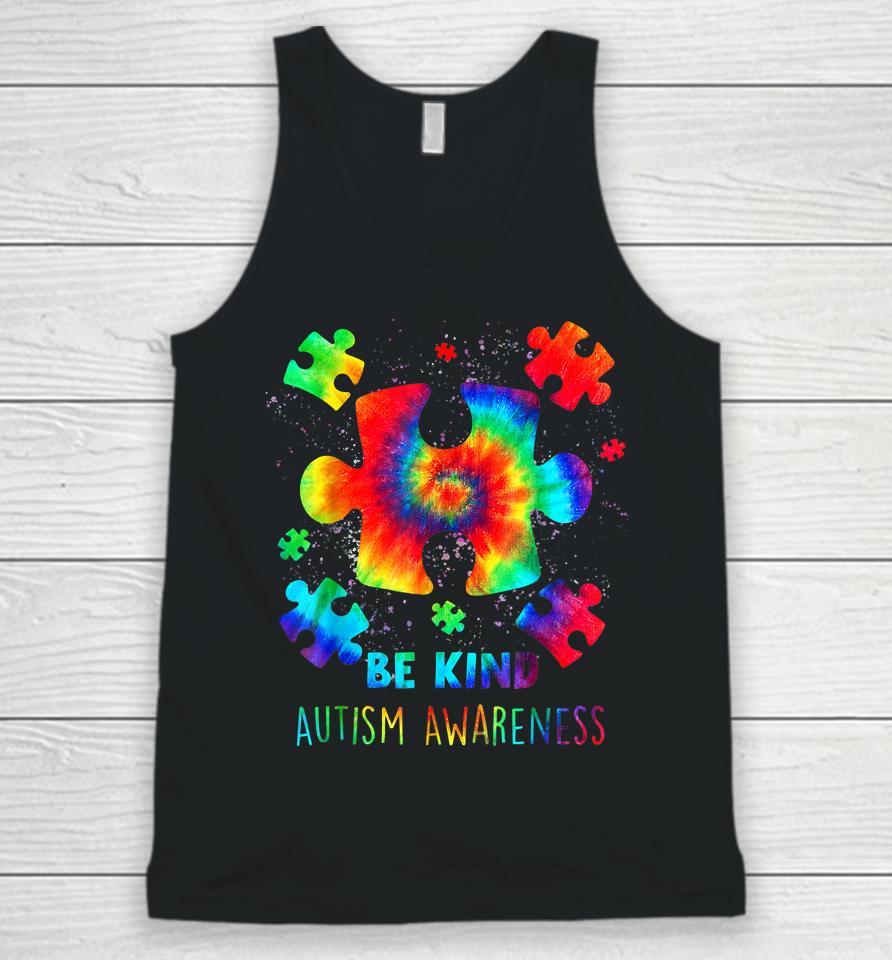 Be Kind Puzzle Pieces Tie Dye Autism Awareness Unisex Tank Top