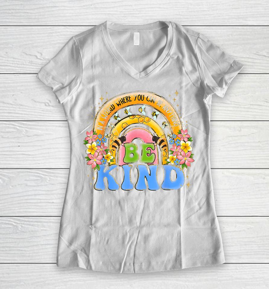 Be Kind Rainbow Anti Bullying Wear Orange Unity Day Women V-Neck T-Shirt