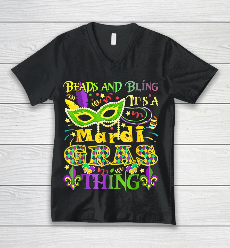 Beads And Bling It's A Mardi Gras Thing Unisex V-Neck T-Shirt
