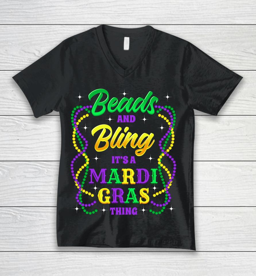 Beads & Bling It's A Mardi Gras Thing Unisex V-Neck T-Shirt