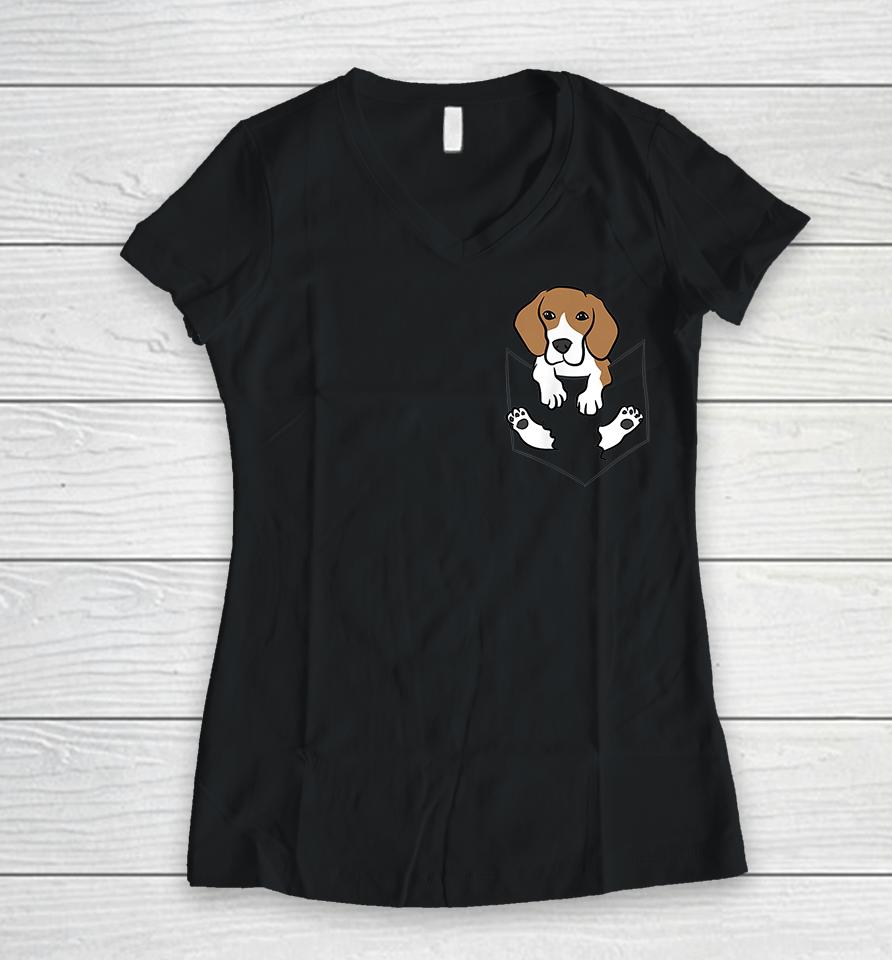 Beagle Dog In The Pocket Women V-Neck T-Shirt