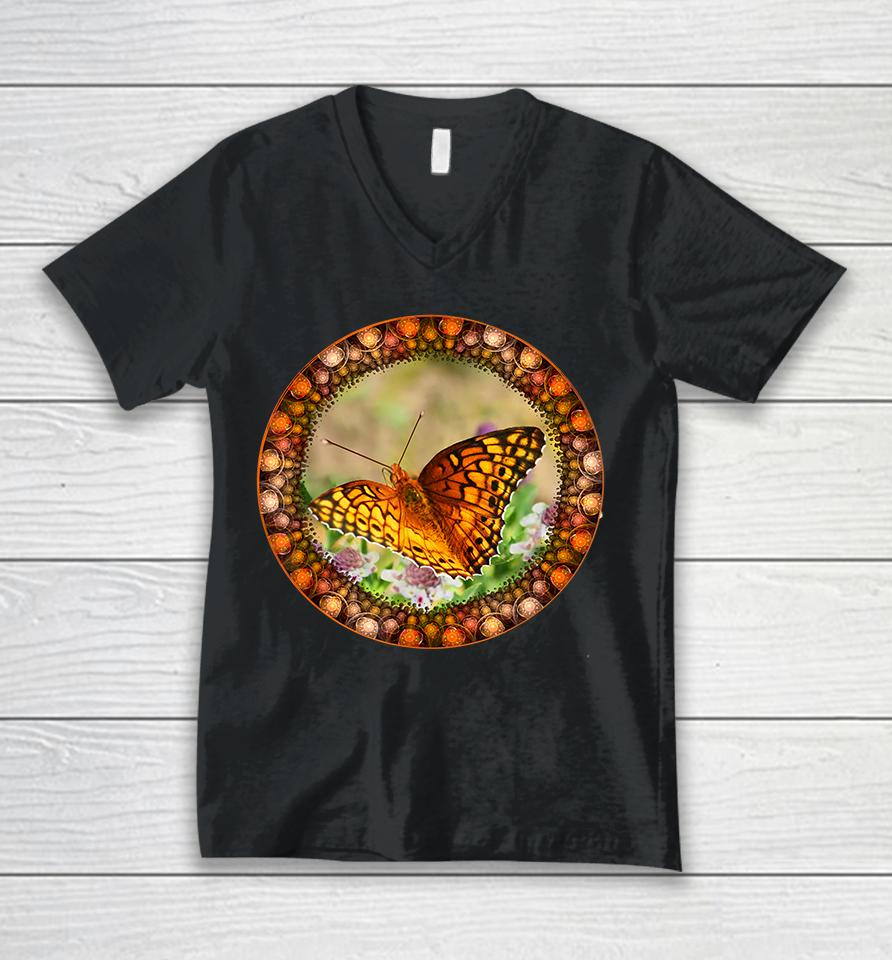Beautiful Butterfly Among The Flowers Unisex V-Neck T-Shirt
