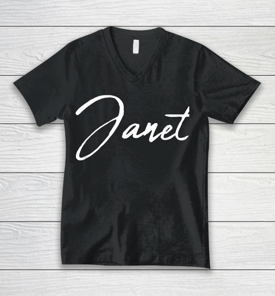 Beautiful Feminine Janet Handwritten Font Unisex V-Neck T-Shirt