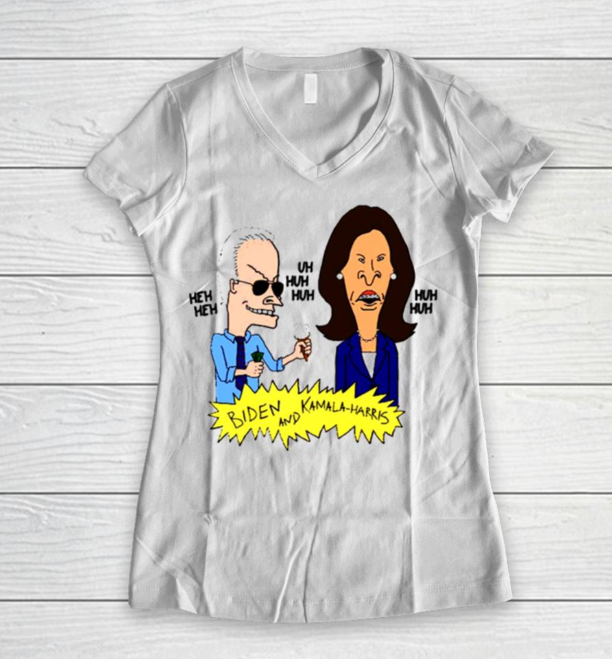 Beavis And Butthead Biden And Kamala Parody Women V-Neck T-Shirt