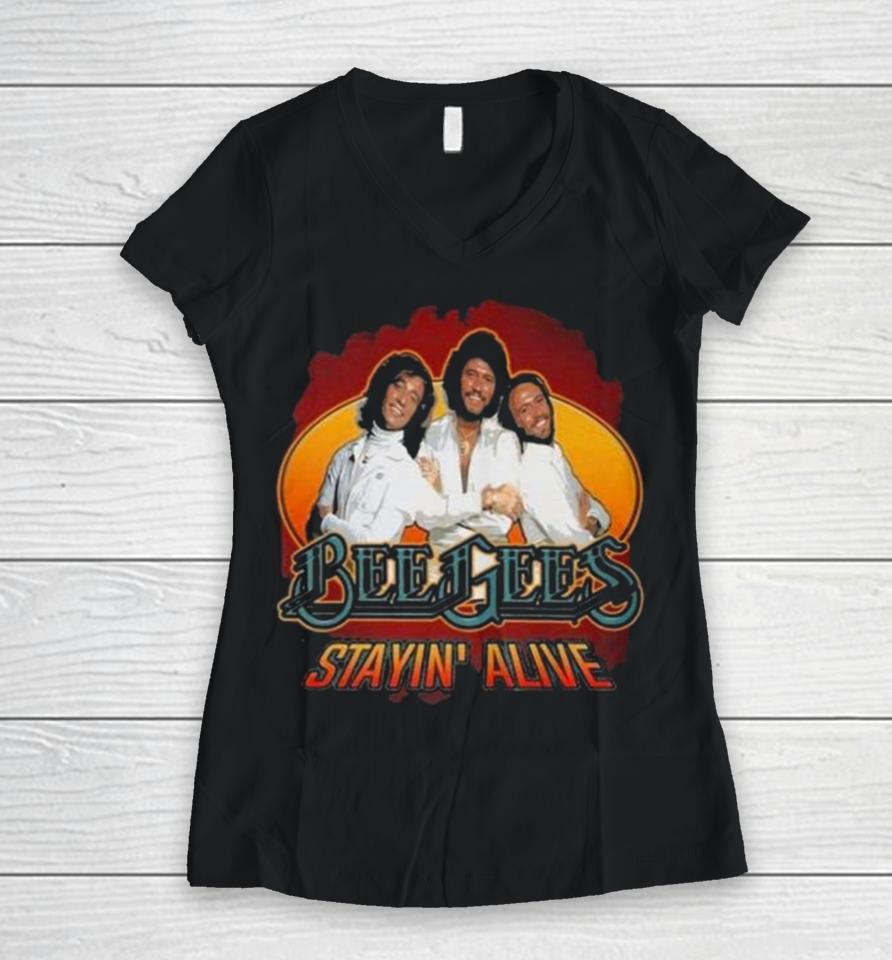 Bee Gees Stayin’ Alive Women V-Neck T-Shirt