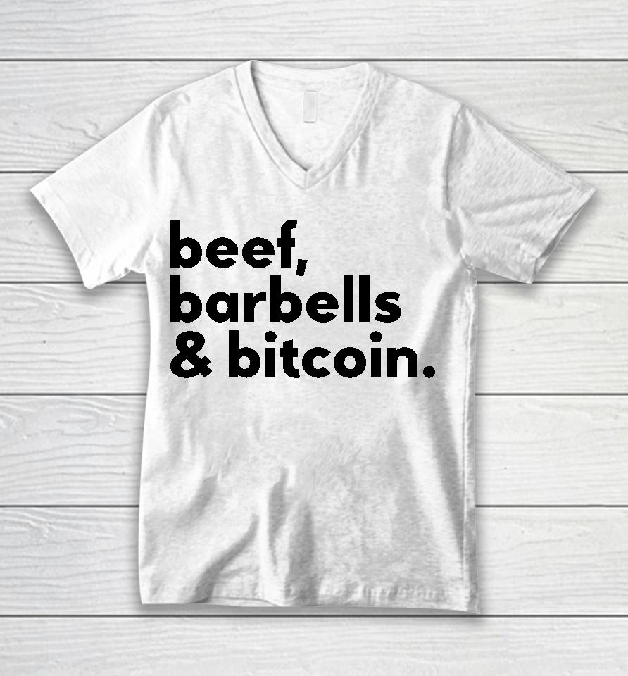 Beef Barbells &Amp; Bitcoin Unisex V-Neck T-Shirt