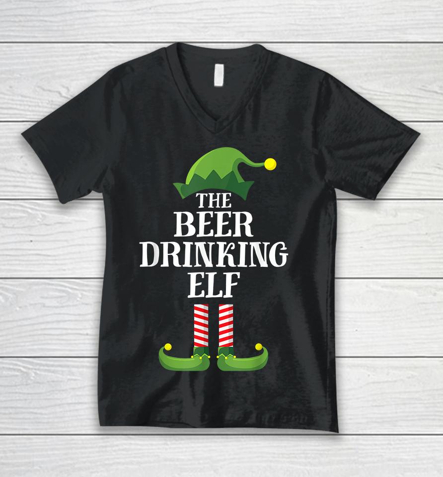 Beer Drinking Elf Matching Family Group Christmas Unisex V-Neck T-Shirt