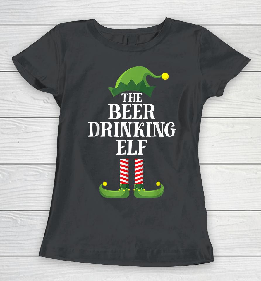 Beer Drinking Elf Matching Family Group Christmas Women T-Shirt