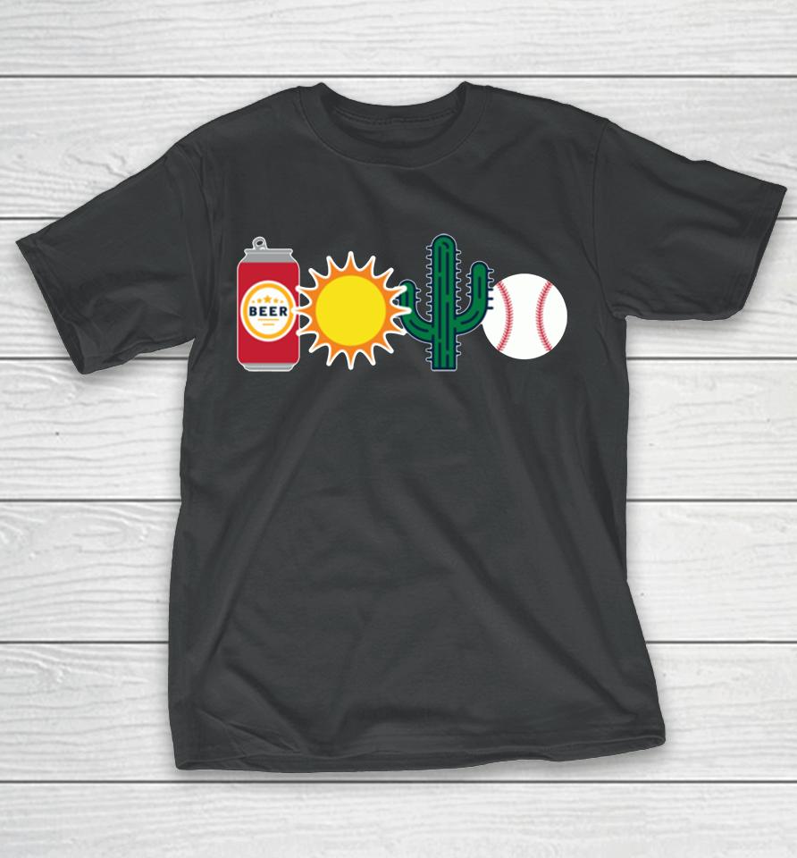 Beer Sun Cactus And Baseball T-Shirt