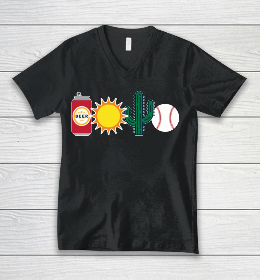 Beer Sun Cactus And Baseball Unisex V-Neck T-Shirt