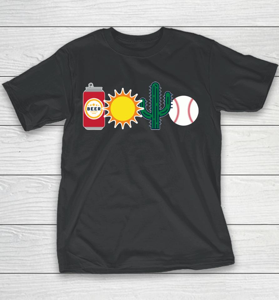 Beer Sun Cactus And Baseball Youth T-Shirt