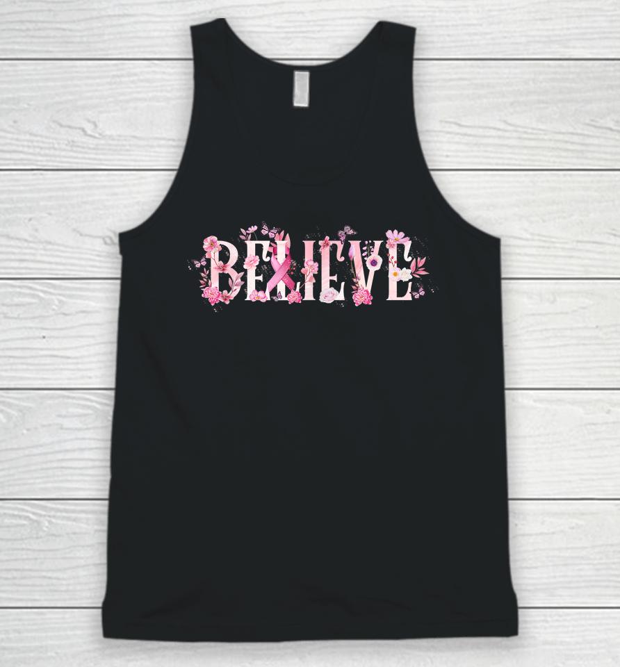 Believe Breast Cancer Awareness Pink Ribbons Butterfly Unisex Tank Top
