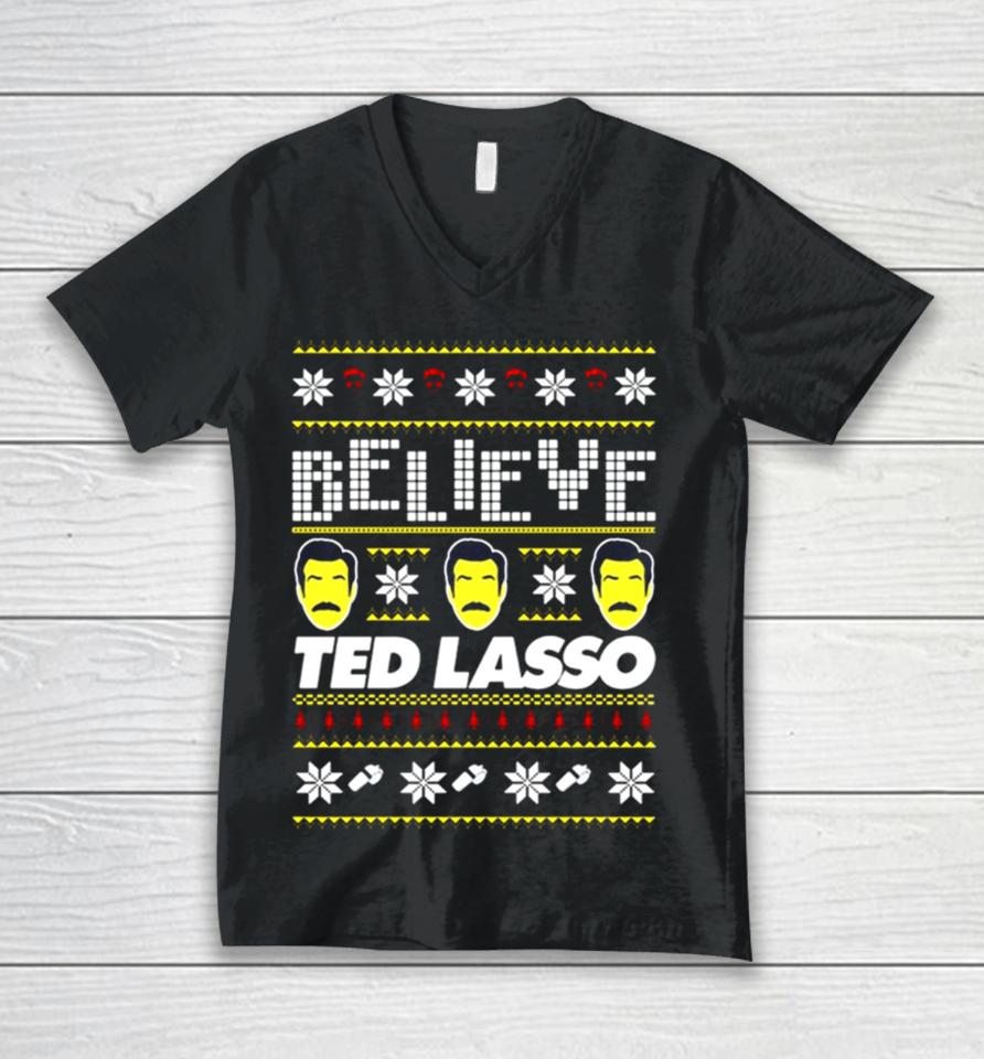 Believe Ted Lasso Ugly Christmas Unisex V-Neck T-Shirt
