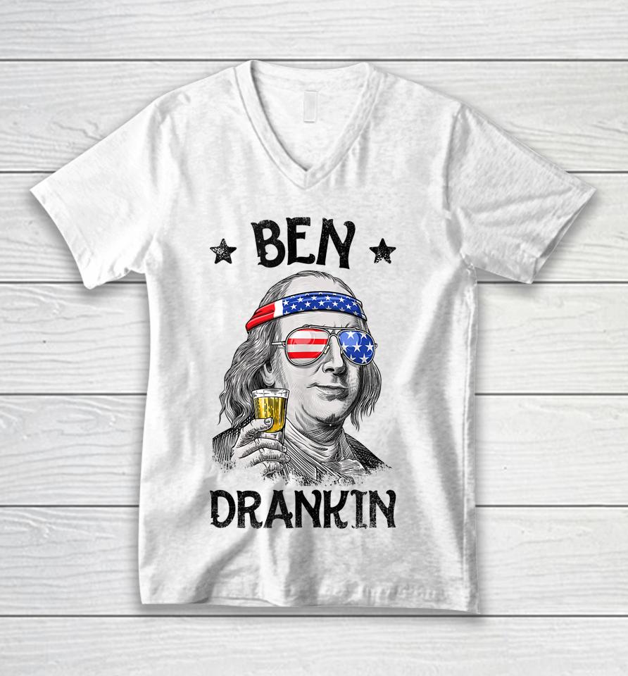 Ben Drankin 4Th Of July Benjamin Franklin Usa Flag Unisex V-Neck T-Shirt