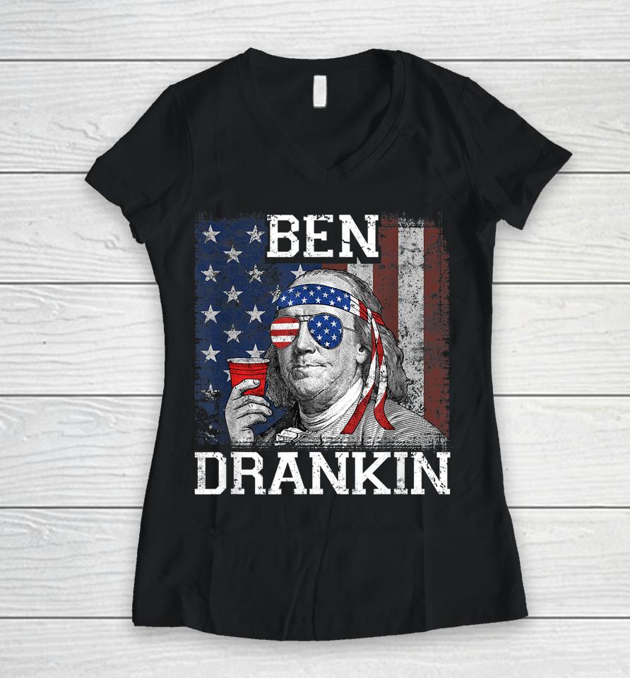 Ben Drankin Beer 4Th Of July Funny Patriotic Usa Women V-Neck T-Shirt