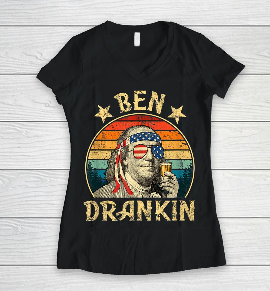 Ben Drankin Funny 4Th Of July Vintage Retro Women V-Neck T-Shirt