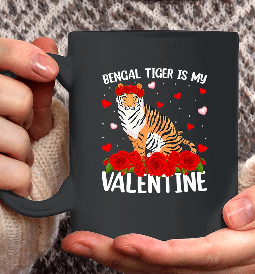 Bengal Tiger Is My Valentine Red Rose Flower Coffee Mug