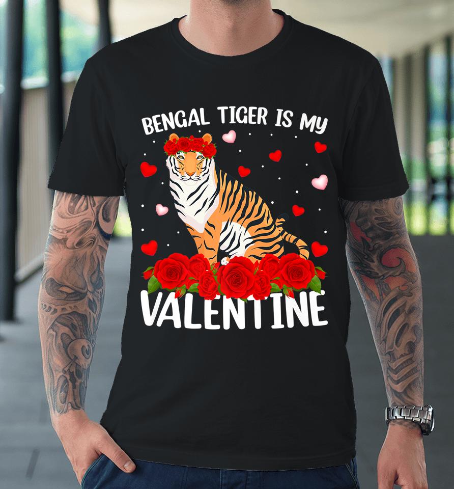 Bengal Tiger Is My Valentine Red Rose Flower Premium T-Shirt