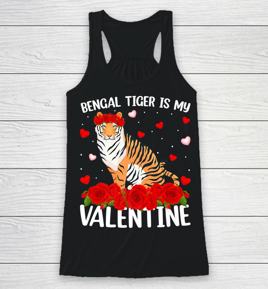 Bengal Tiger Is My Valentine Red Rose Flower Racerback Tank