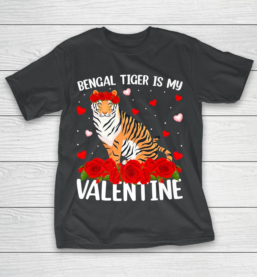 Bengal Tiger Is My Valentine Red Rose Flower T-Shirt