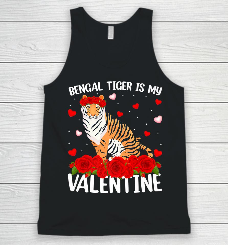 Bengal Tiger Is My Valentine Red Rose Flower Unisex Tank Top