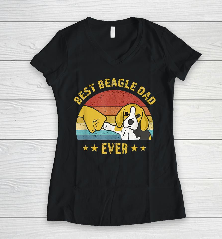 Best Beagle Dad Ever Retro Vintage Women V-Neck T-Shirt