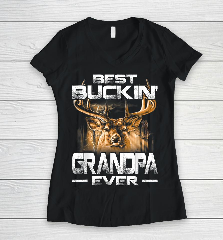 Best Buckin' Grandpa Ever Deer Hunting Women V-Neck T-Shirt