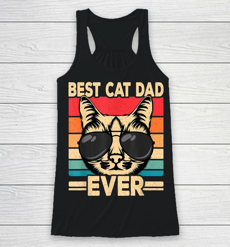 Best Cat Dad Ever Funny Cat Lover Retro Cat Racerback Tank