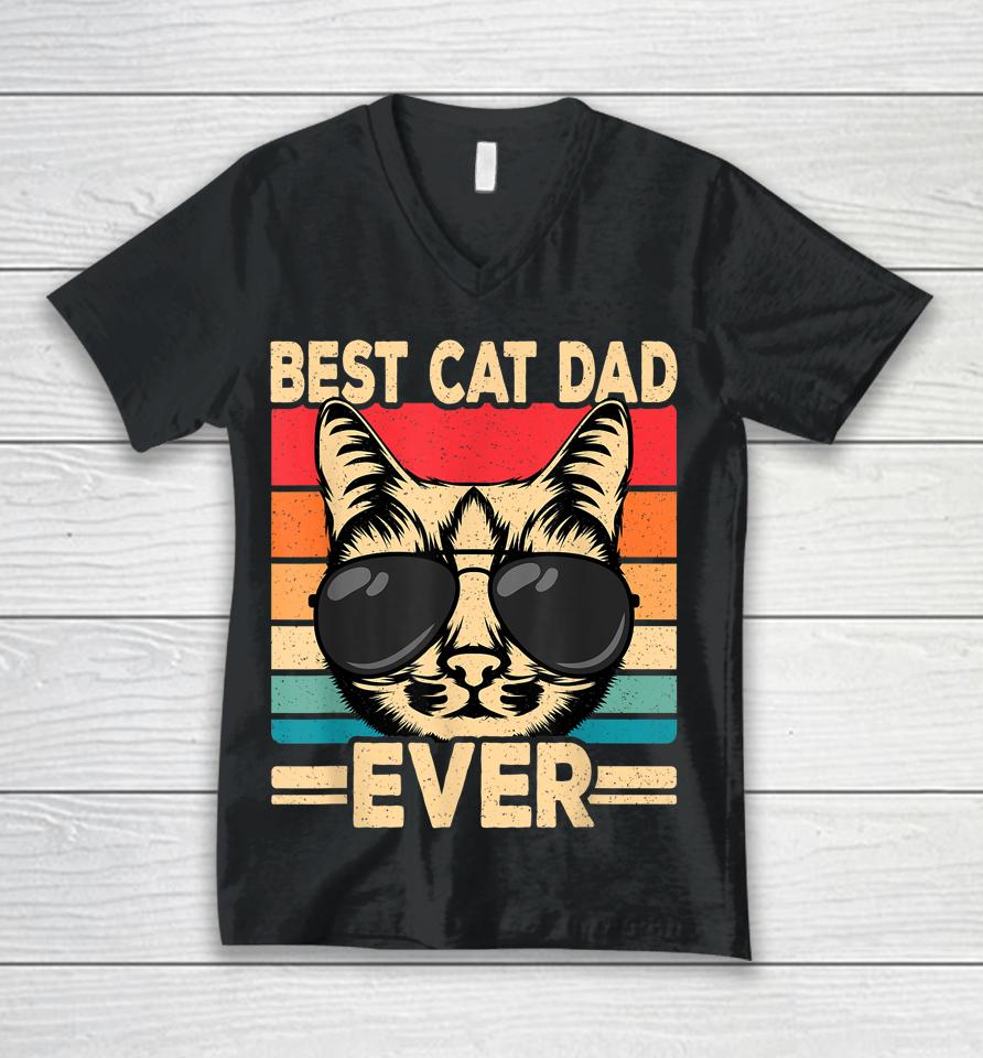 Best Cat Dad Ever Funny Cat Lover Retro Cat Unisex V-Neck T-Shirt