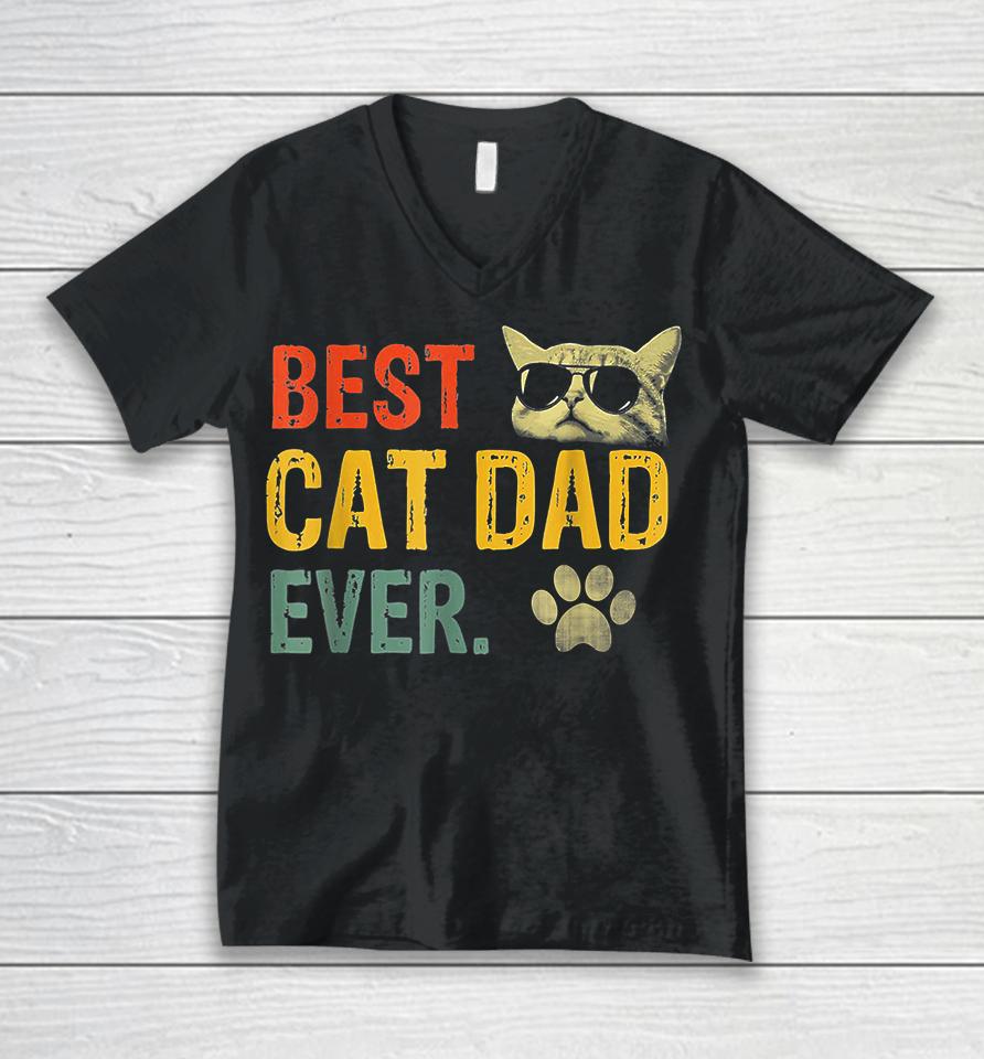 Best Cat Dad Ever Vintage Unisex V-Neck T-Shirt