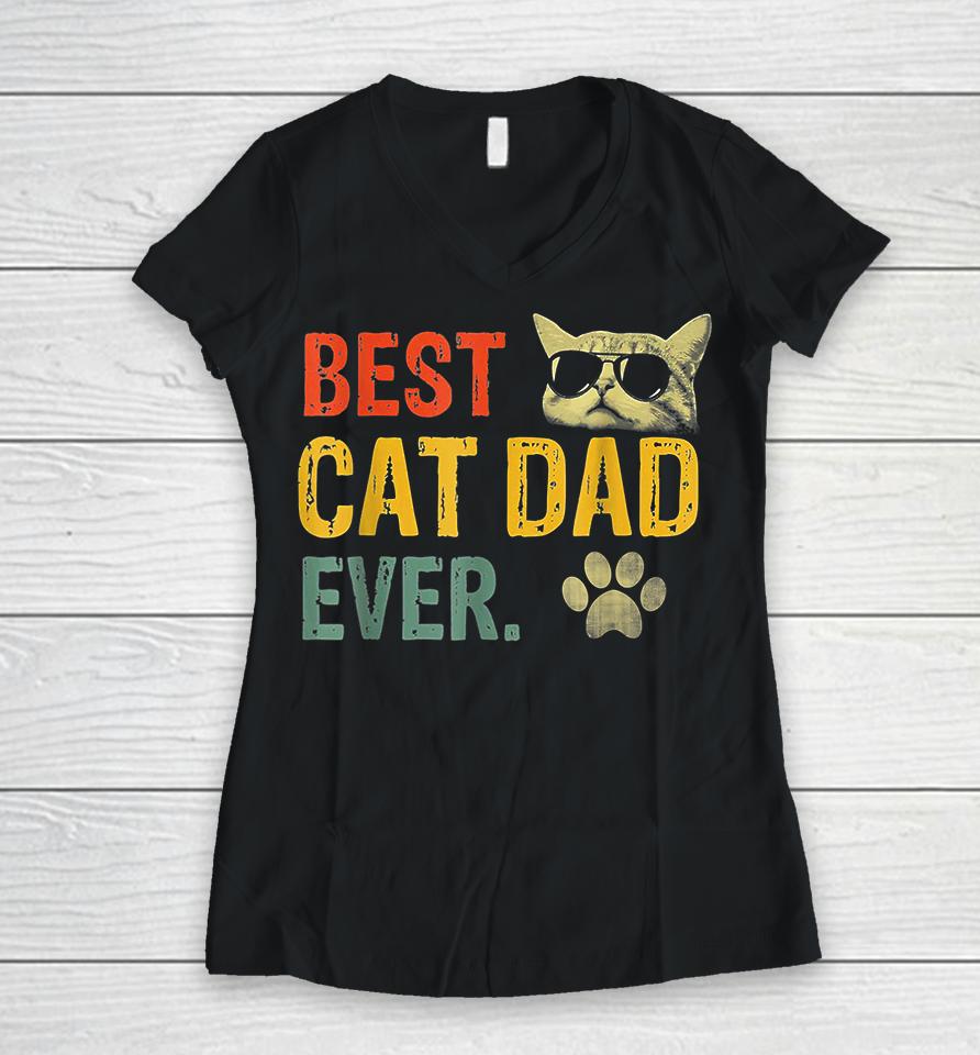 Best Cat Dad Ever Vintage Women V-Neck T-Shirt
