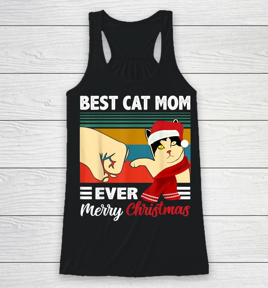 Best Cat Mom Funny Ever Vintage Cats Lover Christmas Racerback Tank