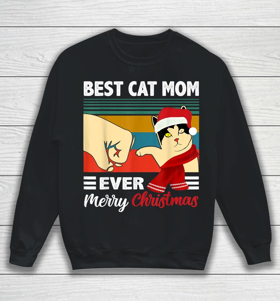 Best Cat Mom Funny Ever Vintage Cats Lover Christmas Sweatshirt