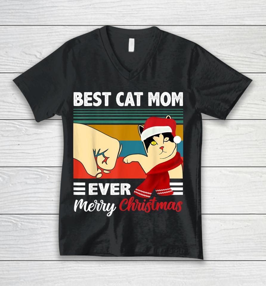 Best Cat Mom Funny Ever Vintage Cats Lover Christmas Unisex V-Neck T-Shirt